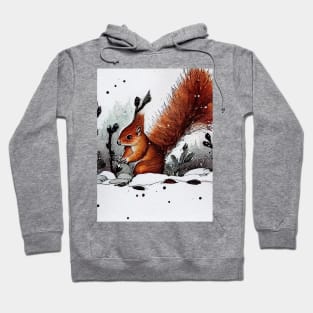 Red Squirrel in Snow Storm Hoodie